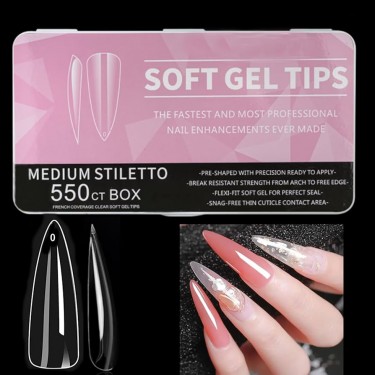 Soft Jel Tips | Stiletto | Medium | Protez Tırnak Tips Uzatma | 550'li