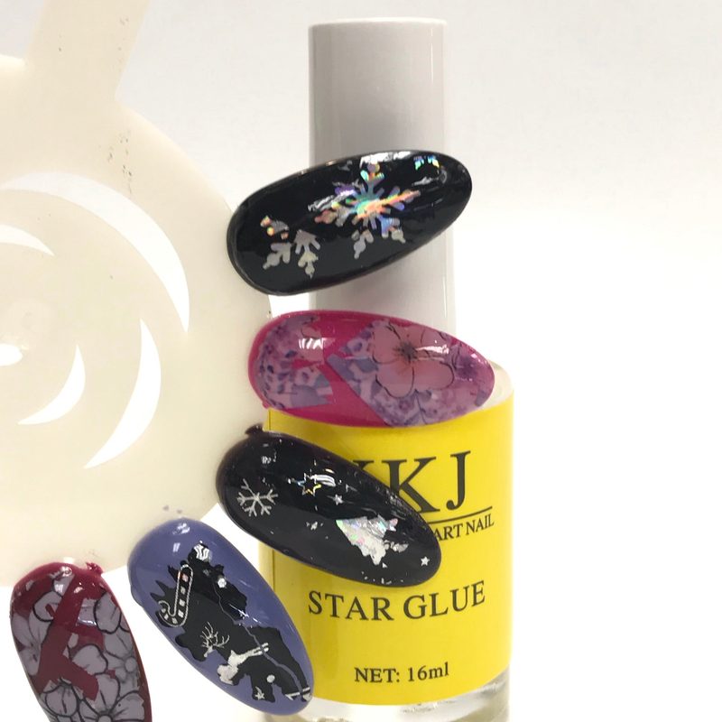 assorted nail art stickers and foil glue accessories for creative designs
