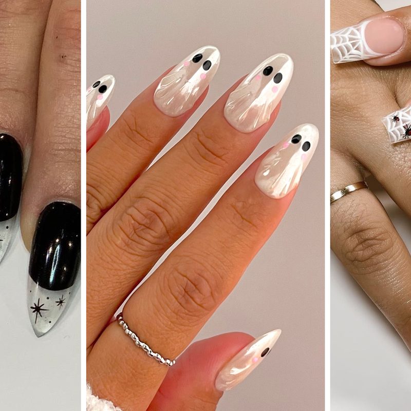 autumn-themed manicure combining nail art stickers with foil accents