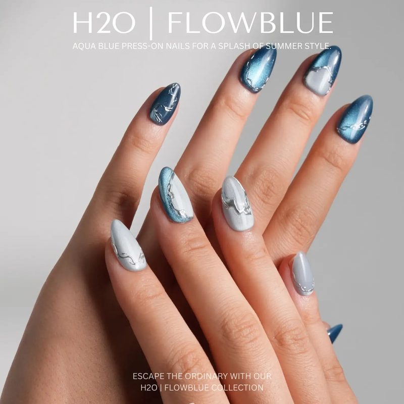 blue silver nail art