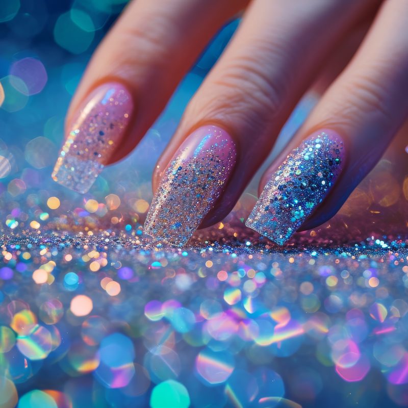 Close-up of trendy blue silver nail art designs in 2024