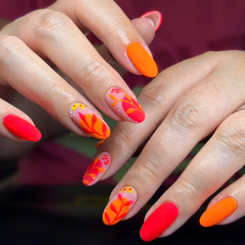 close-up of vibrant nail colors for summer manicure