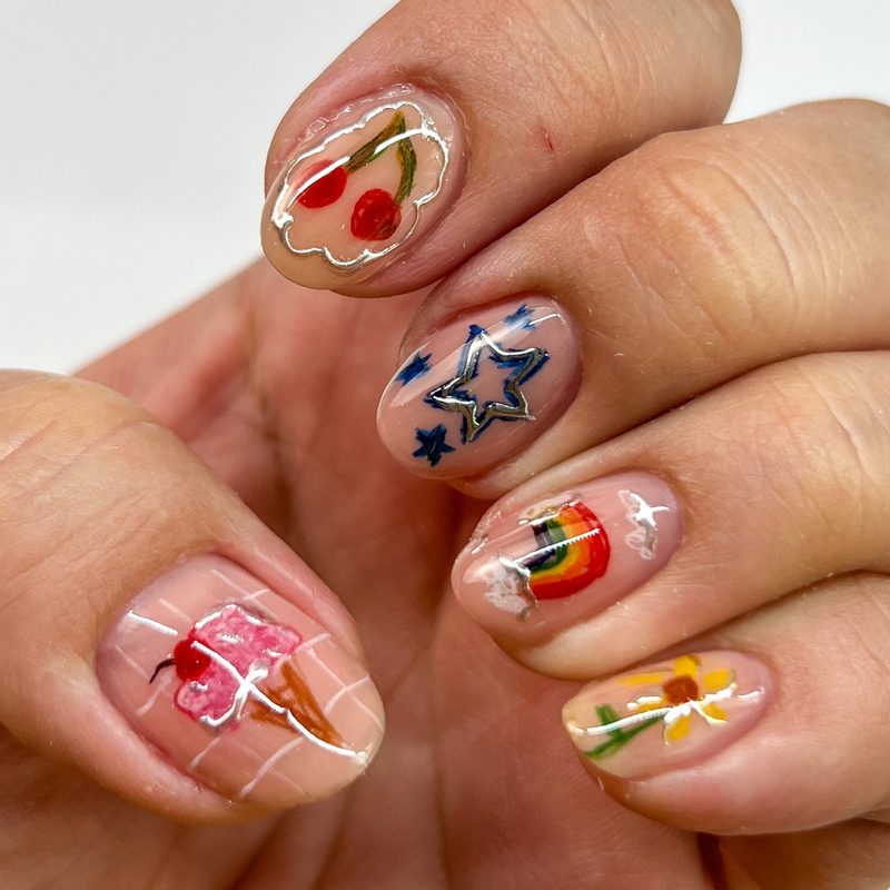 fine line and water nail art decals on professional nails