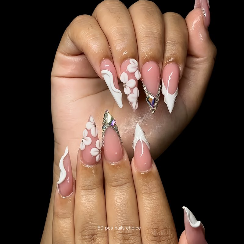 Prom nail art featuring art deco nail design with sparkling metallics