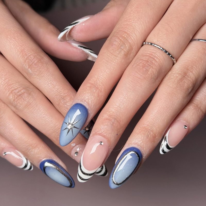 prom nails featuring abstract art and water nail art decals designs