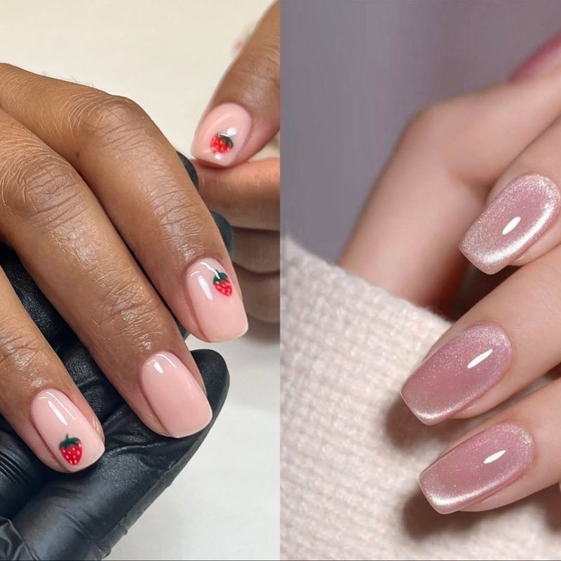 seasonal pastel nail colours with floral and glitter accents