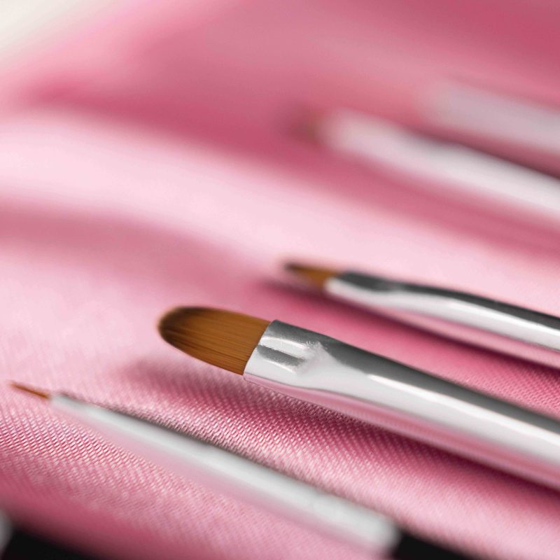 set of professional nail art brushes with fine and flat tips