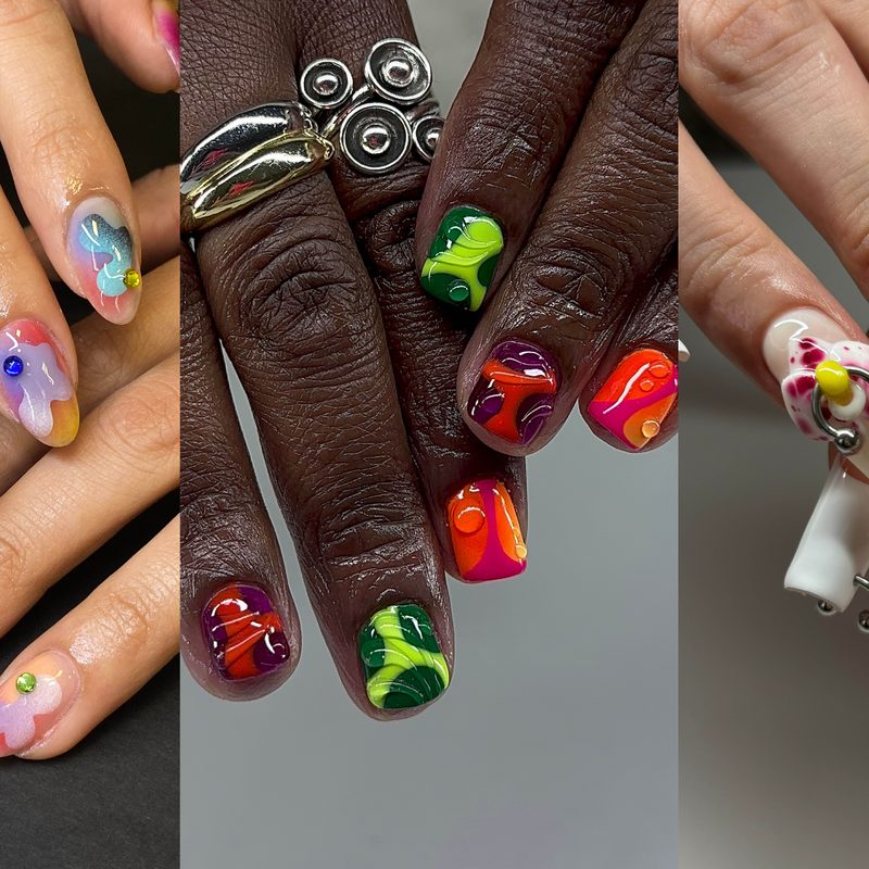 trending abstract nail art designs with bold colors