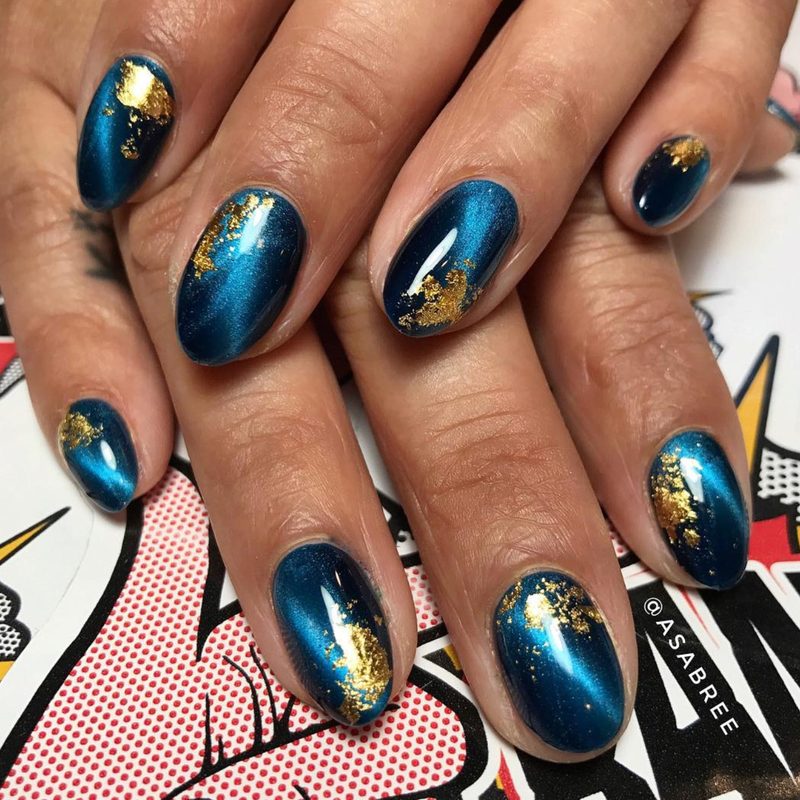 trendy gel nail art paint designs featuring metallic and pastel colors