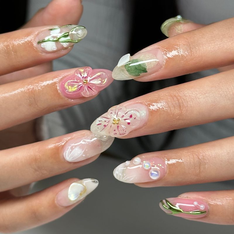 3D nail art designs showing textured and dimensional manicure techniques
