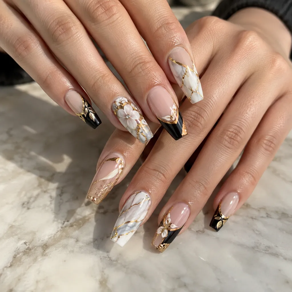 Acrylic nails with intricate design