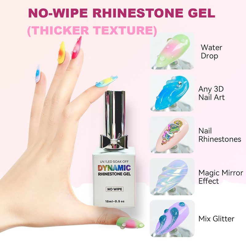 bottle of nail art rhinestone glue on a beauty table
