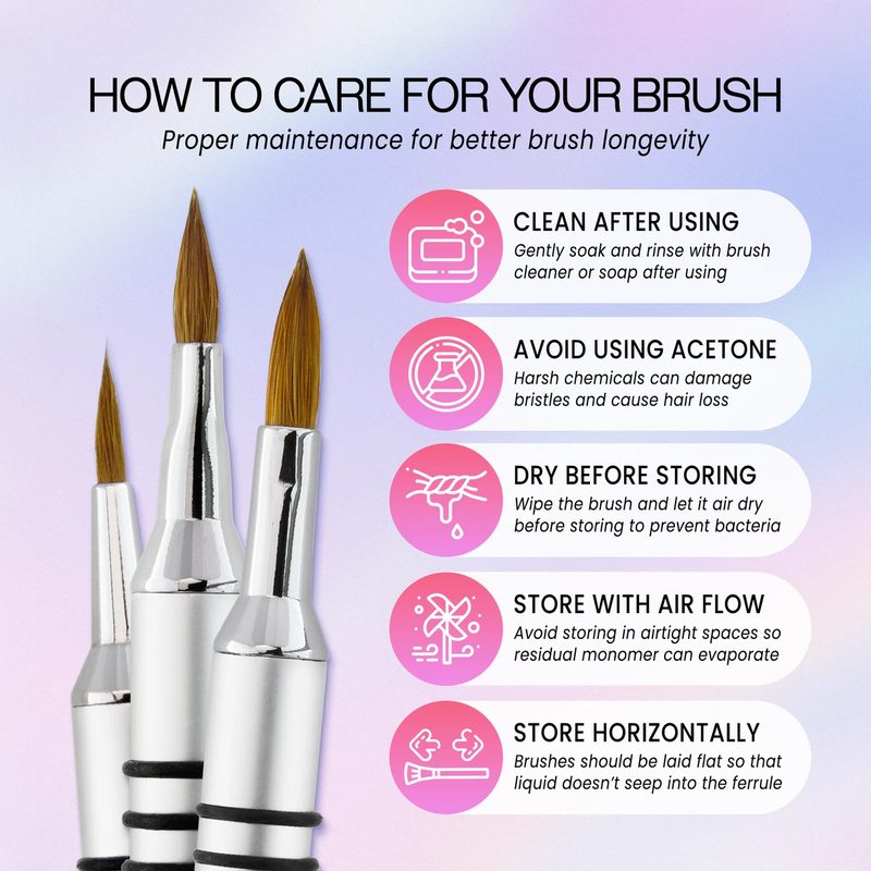 Cleaning a 3d nail art brush with acetone to maintain nail sculpting tools