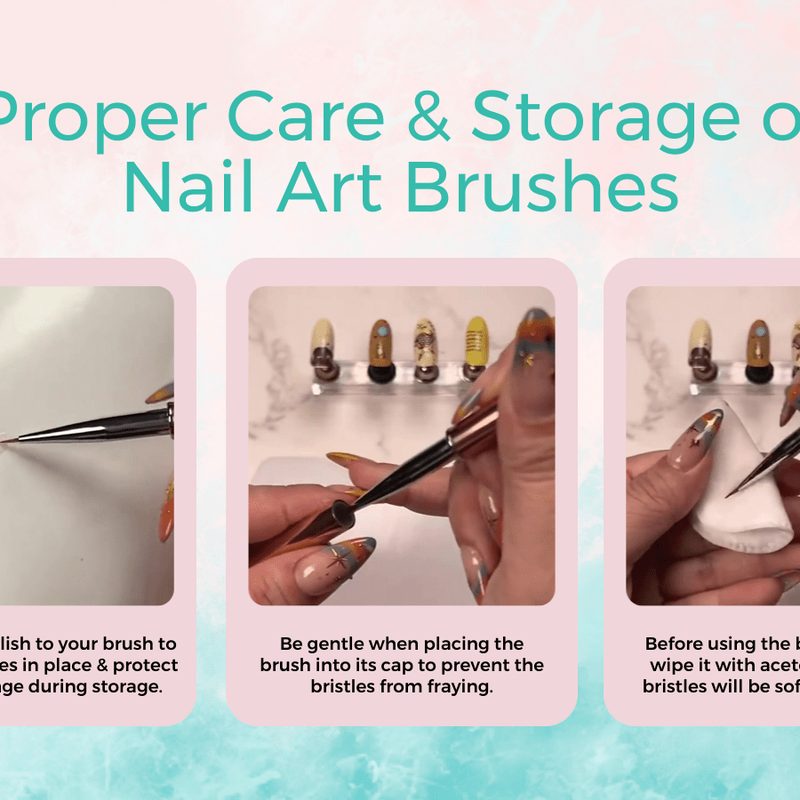 cleaning nail art brushes with acetone and cloth