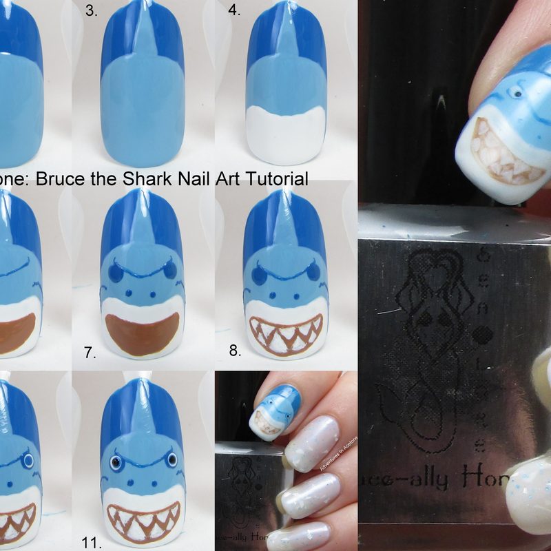 close-up of DIY jack o lantern nail art in progress using liner brush