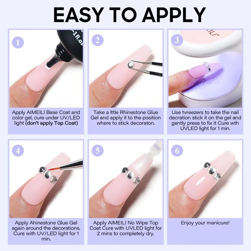 close-up of hand applying nail art rhinestone glue under rhinestone