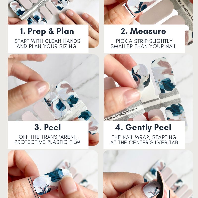 close-up of hands applying easy nail art stickers during a manicure