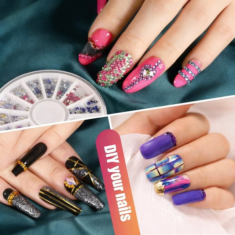 Close-up of nail technicians using a nail art brushes set for detailed designs