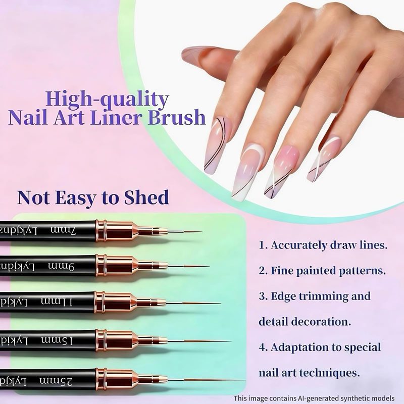 Close-up of professional nail art brushes showing fine synthetic bristles