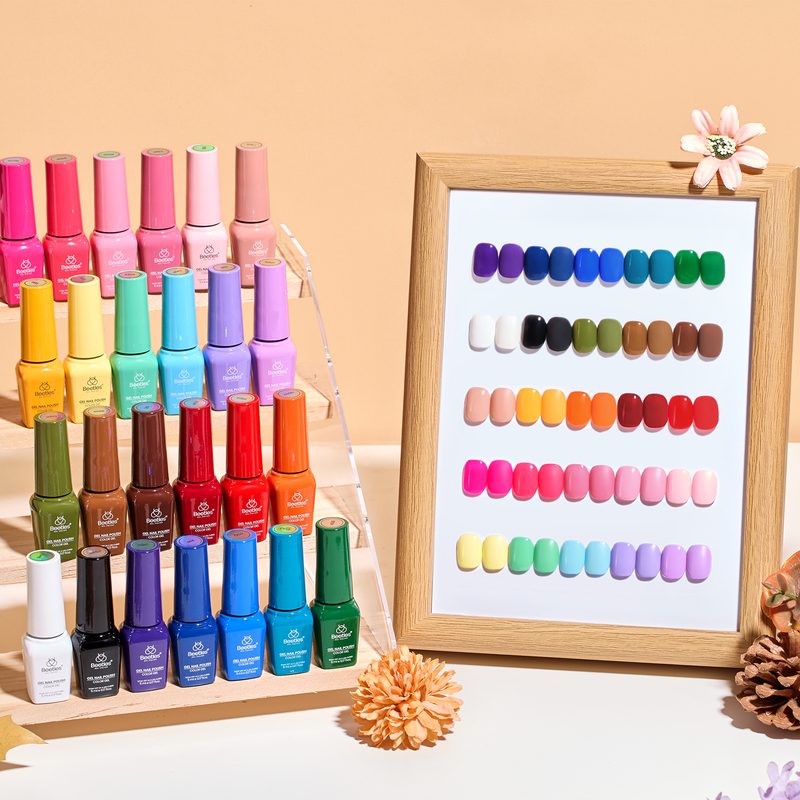 colorful gel nail polish bottles showcasing various shades in FSM gel supplies