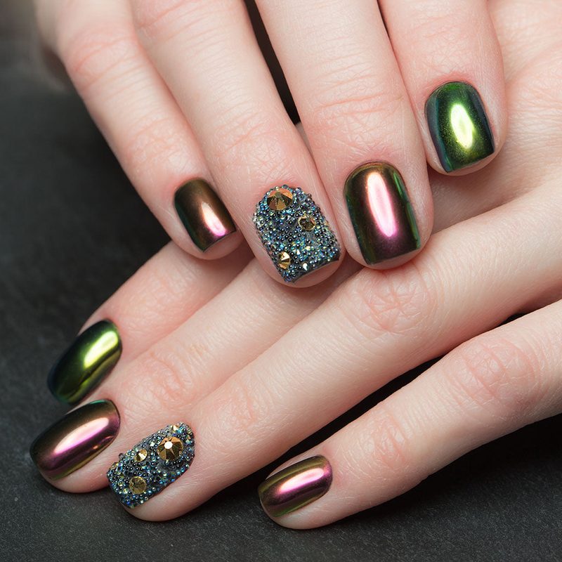 comparison of foil glue nail art and stamping plate metallic nail designs