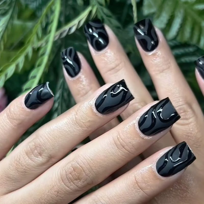 Comparison of glossy and matte top coat nail art finishes