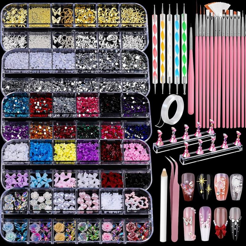 comprehensive nail art tools array with brushes and dotting tools