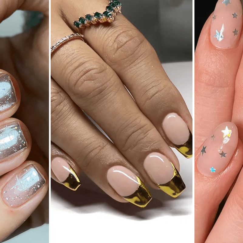 creative nail art designs featuring gems and foil accents