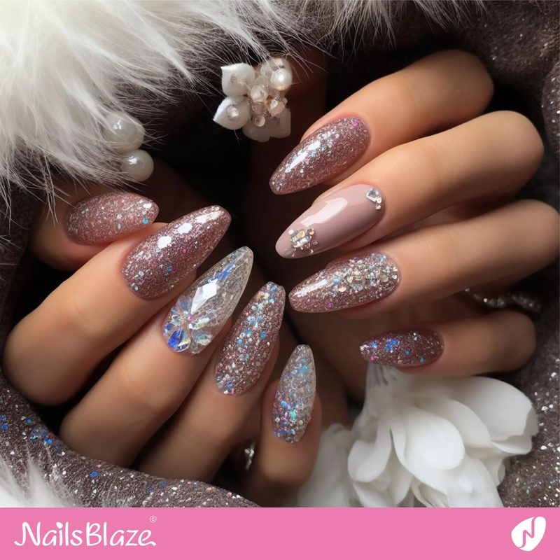 Creative Swarovski crystal nail art designs with glitter tips