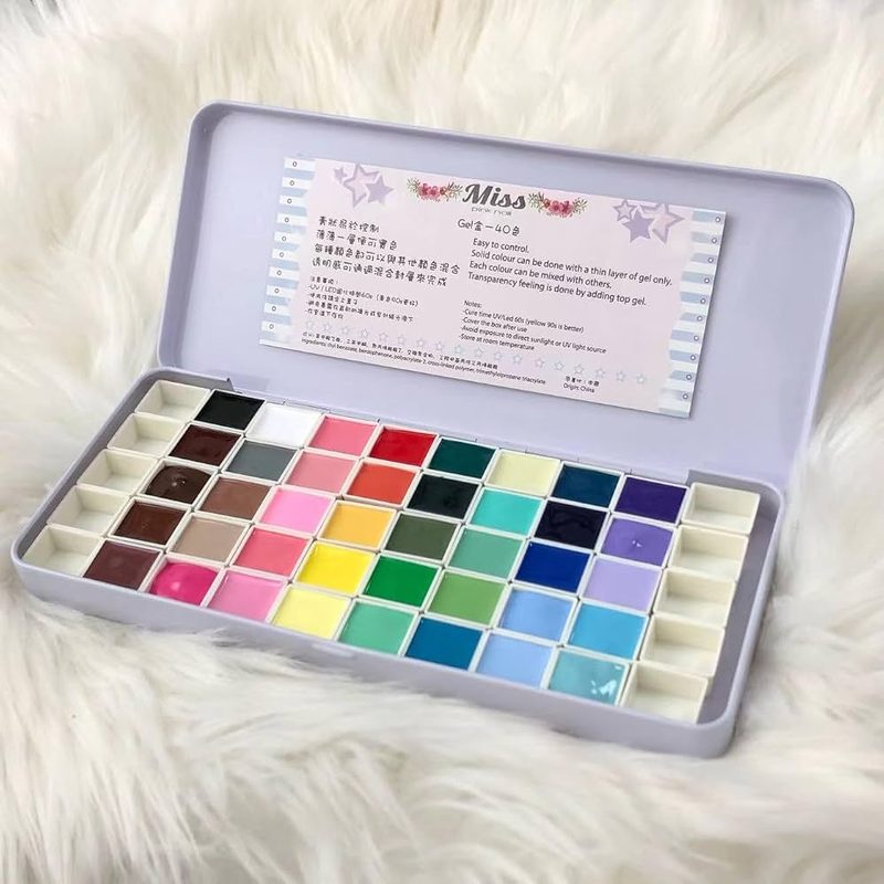 different types of nail art gel palettes displayed