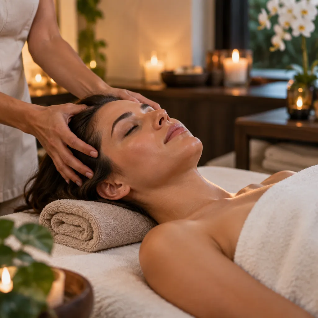 Head spa treatment being done with soothing ambiance