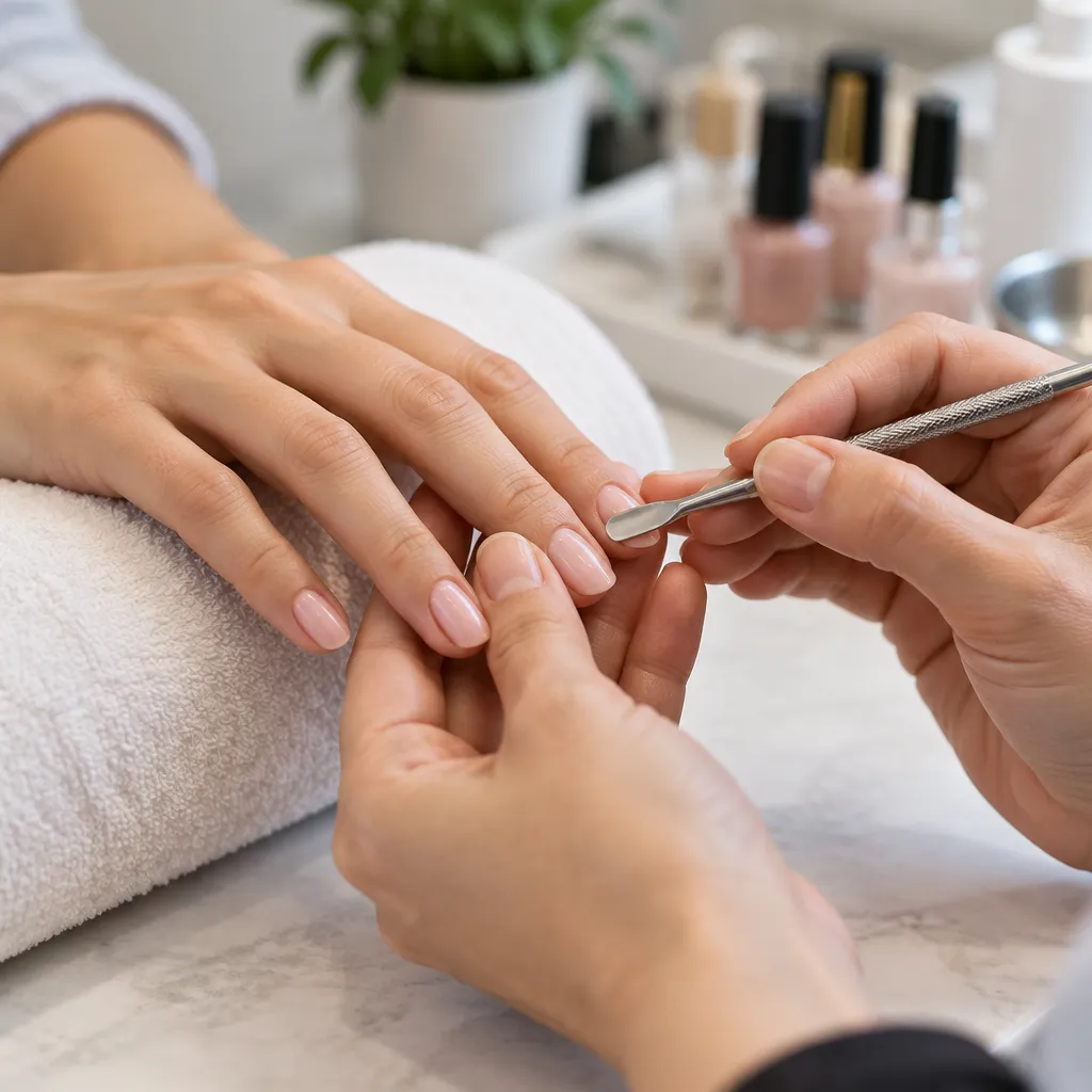 Nail technician providing a manicure service with a gentle touch