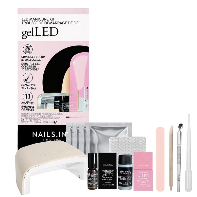 gelish nail art kit showing UV LED lamp and manicure essentials