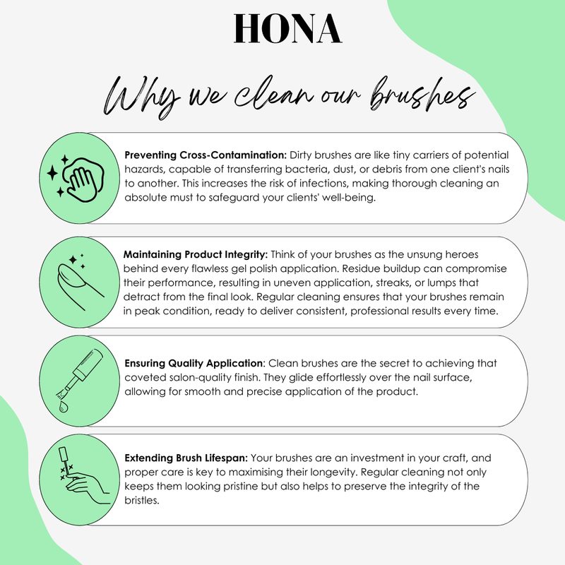 Hands cleaning good nail art brushes with brush cleaner for maintenance