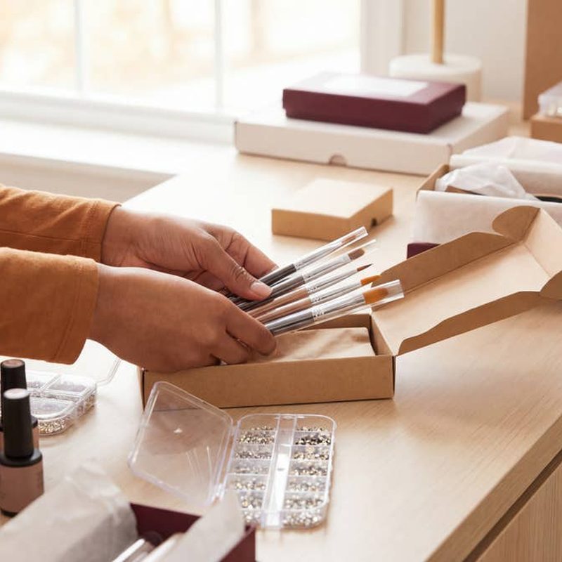 interior of a nail art supply store featuring bulk nail accessories
