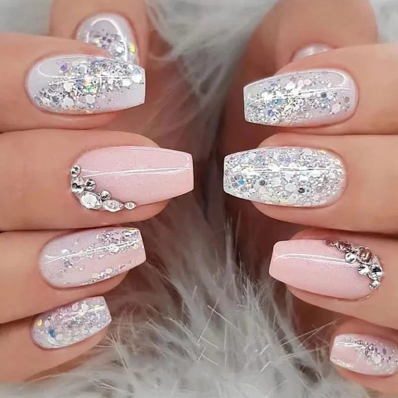 modern rhinestone for nail art design with white polish