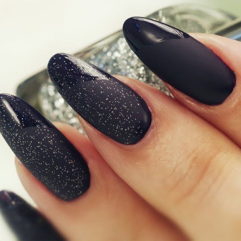 Nail art featuring glitter and matte top coat nail art designs