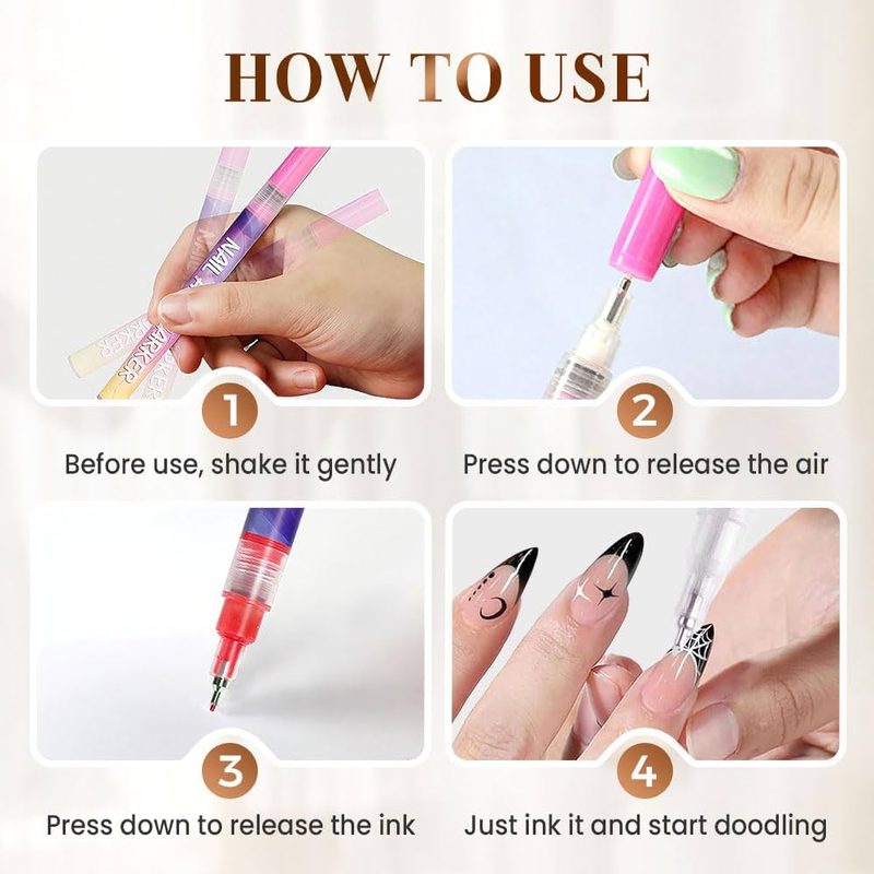nail art ink pen creating fine line details on nails