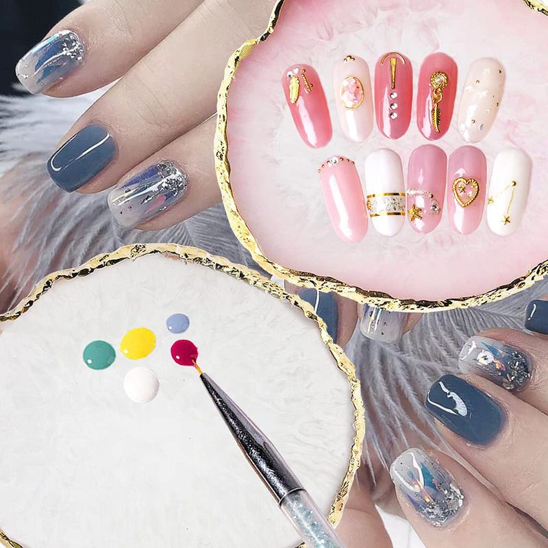 nail artist mixing gel polish colors on a gel color palette
