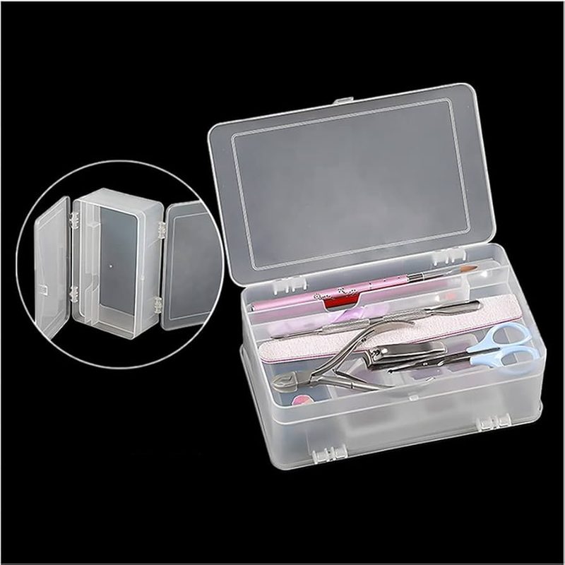 organized nail art tool kit with brushes and manicure accessories in case