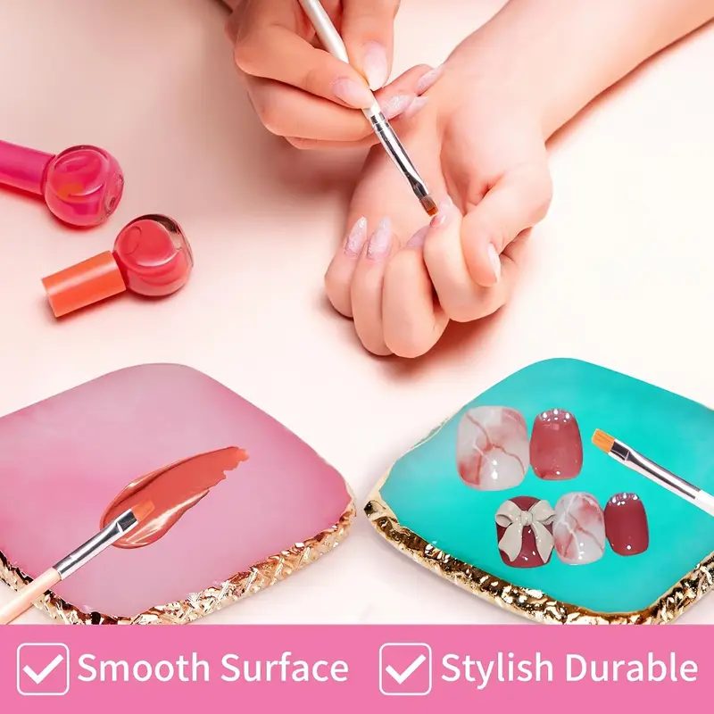 professional nail artist using a palette for nail art tips in a salon setting