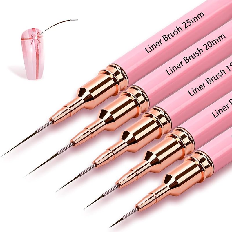 Selection of professional liner nail art brushes with varying sizes