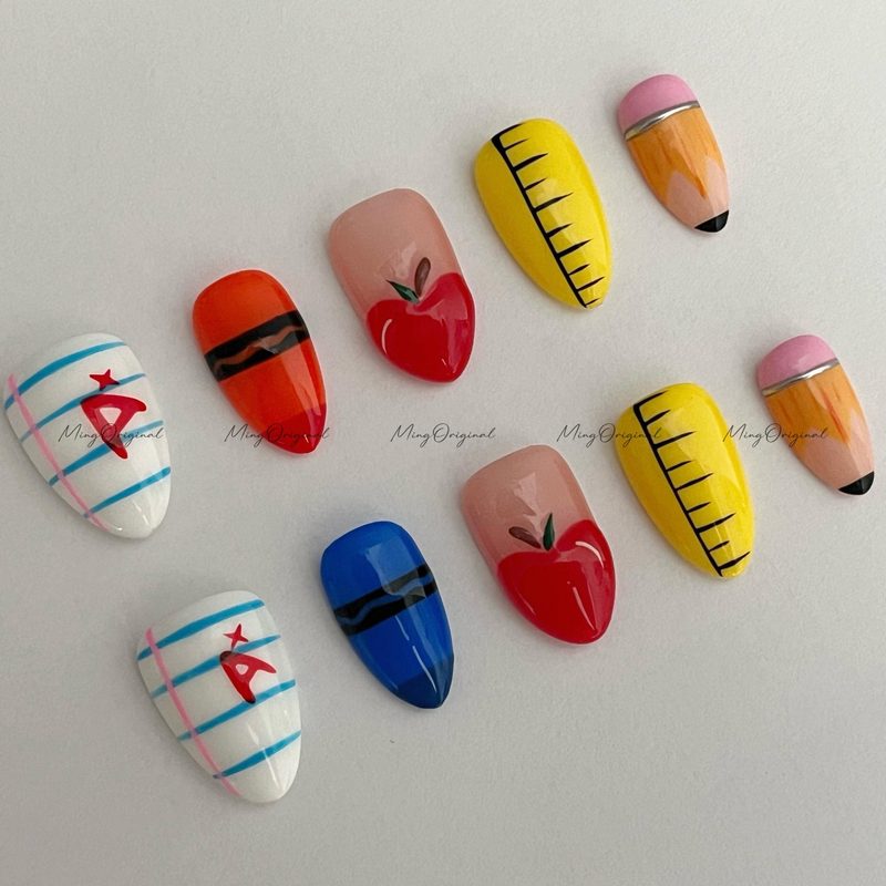 soft pastel classroom-friendly nail art for teachers