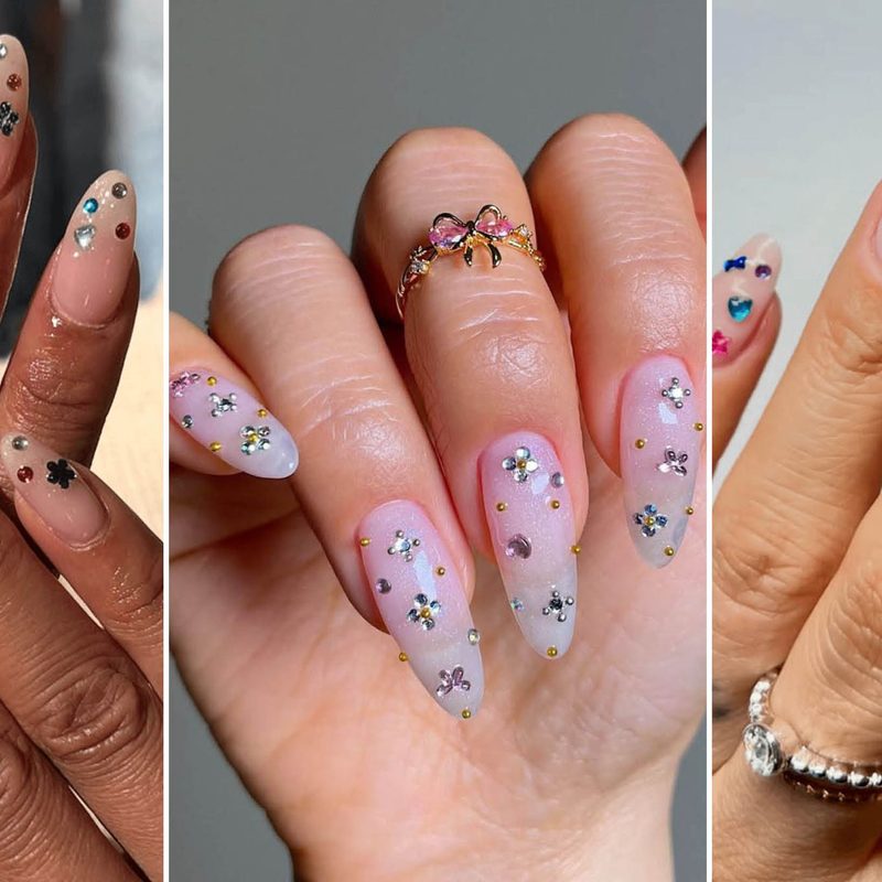 trending nail art designs featuring gems and crystals
