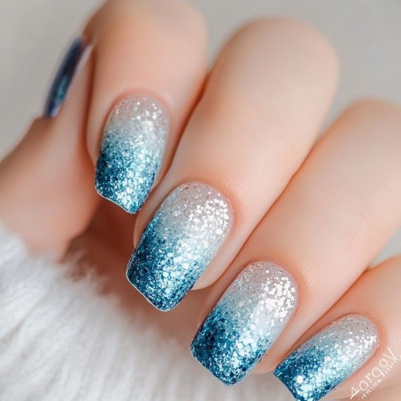 trendy blue and silver nail art designs with metallic finish