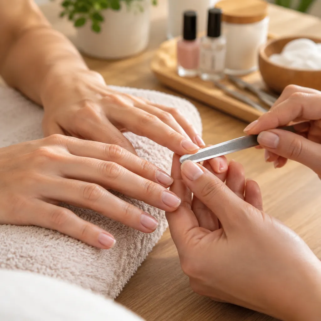Classic manicure process with nail trimming and shaping