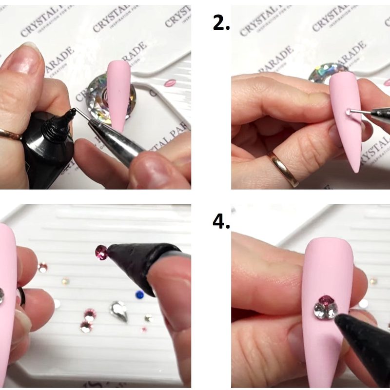 using tweezers to apply gems for nail art with precision