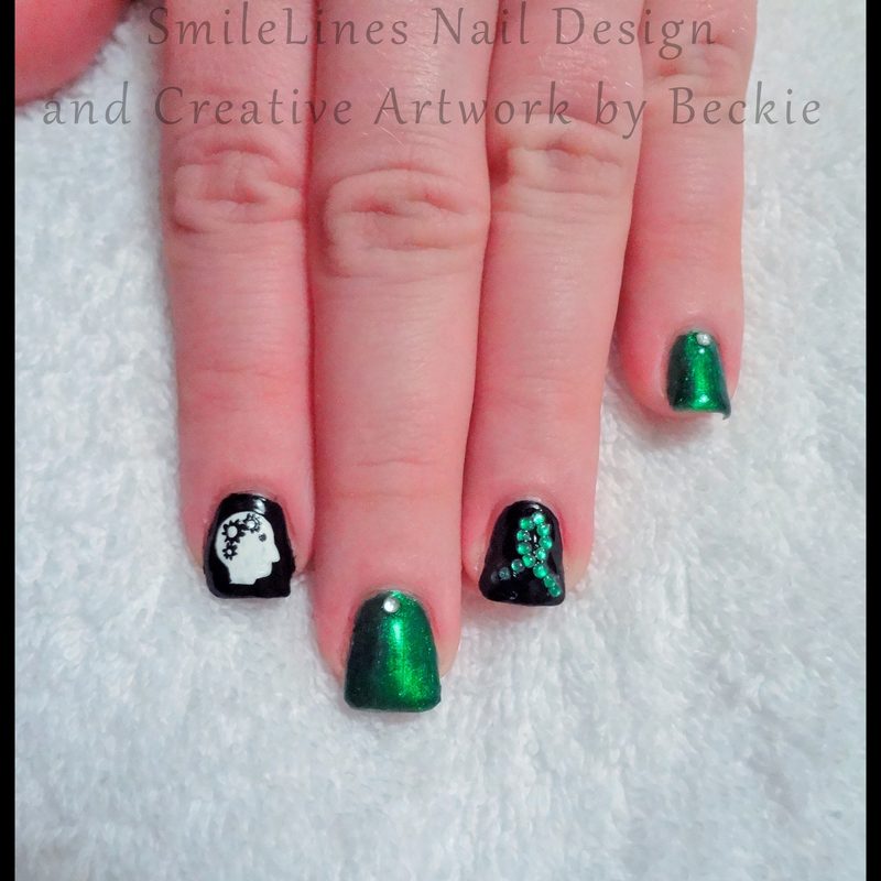variety of creative breast cancer ribbon nail art designs with pink and glitter accents