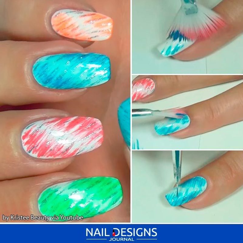 Variety of fan brushes showing different bristle types and widths for nail art