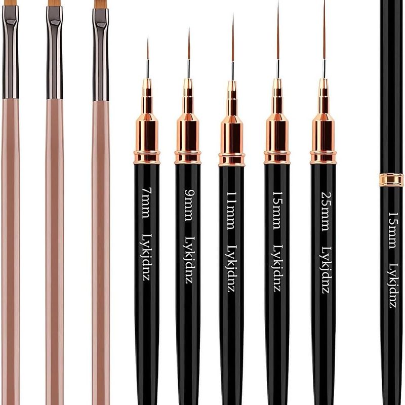 Variety of fine nail art brushes with different bristle types and sizes
